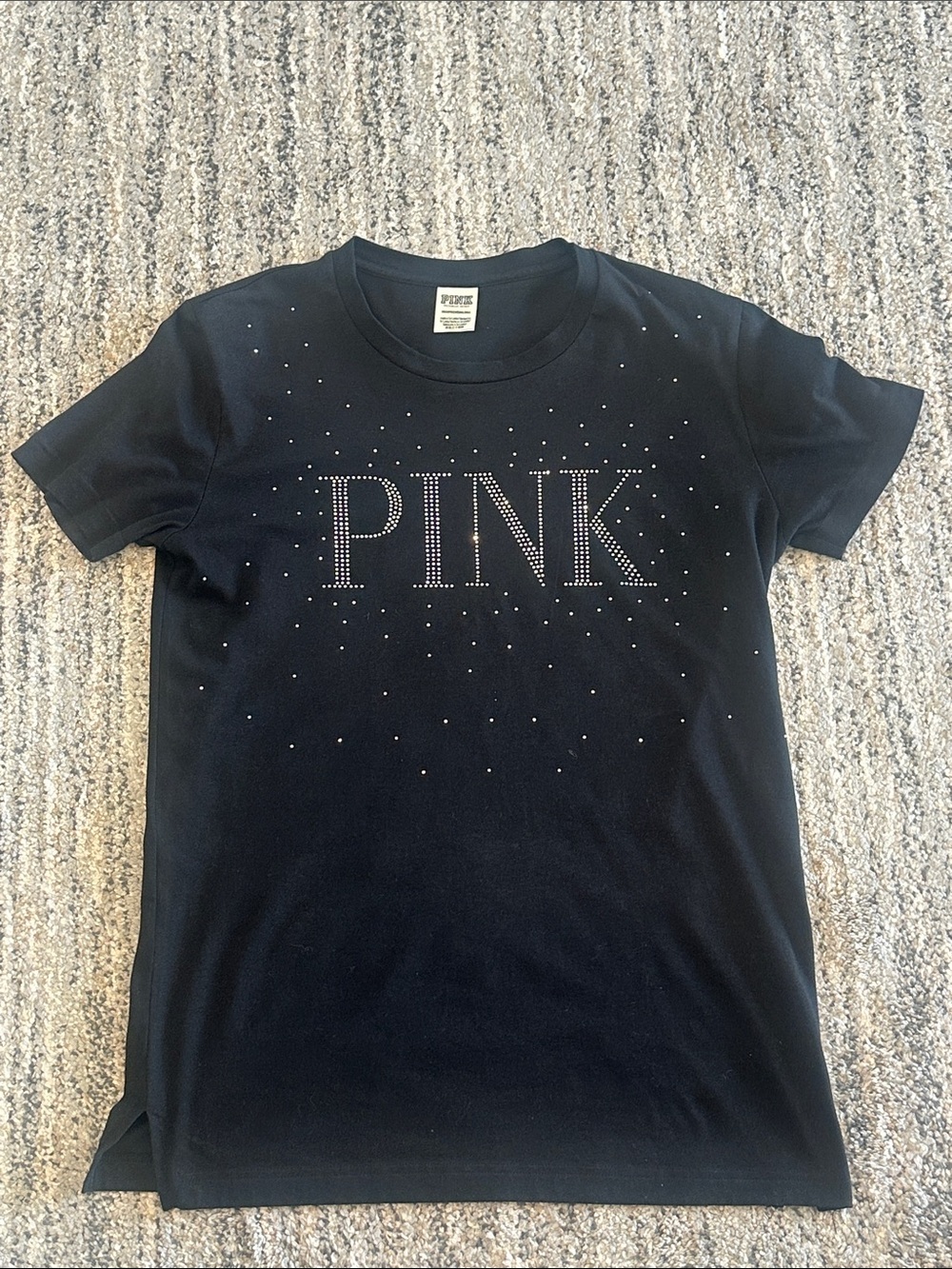 PINK Victoria’s Secret Rhinestone Black Short Sleeve Tee